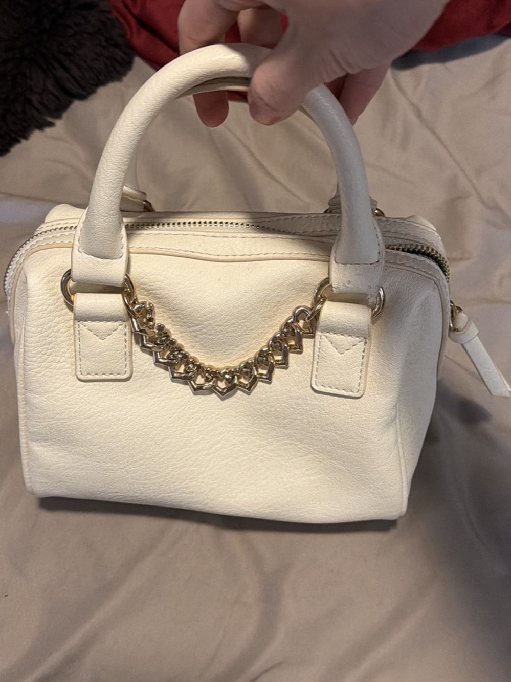 LC Lauren Conrad White Satchel with Gold Chain